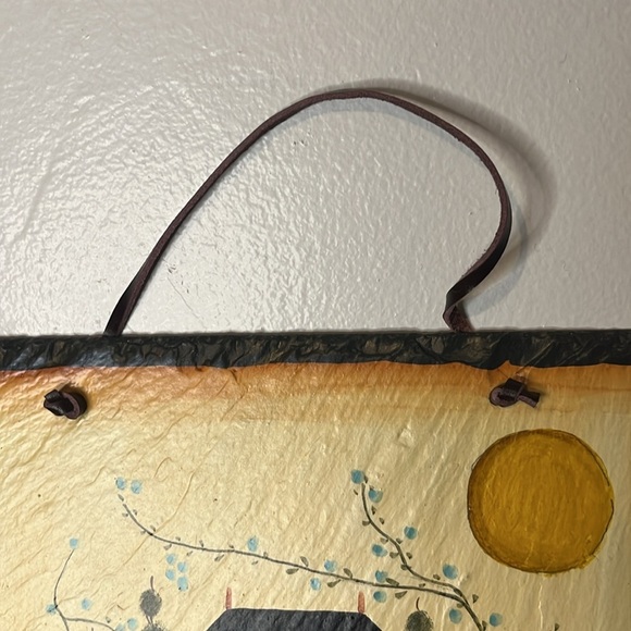 New Hand Painted Slate Folk Art Country Manor Rose Garden Wall Hanging - Picture 4 of 8